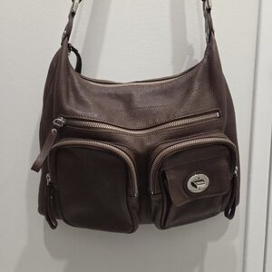 Danier Brown Leather Multi-Pocket Shoulder Bag